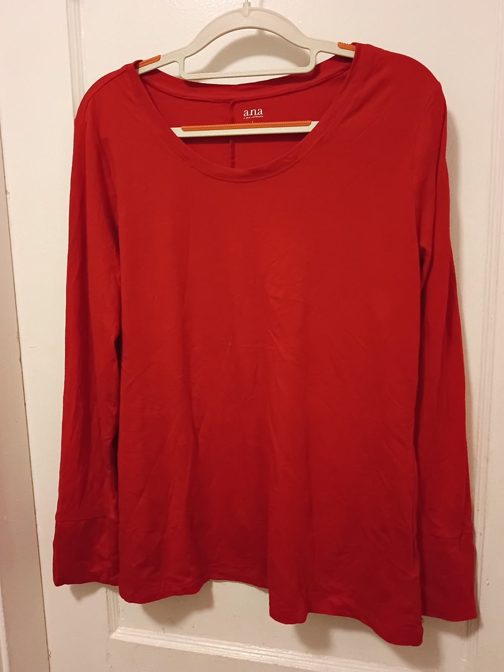 a.n.a Red Long-Sleeve Scoop Neck Top